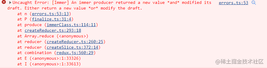 React redux toolkit: Uncaught Error:[Immer] An immer producer returned a new…