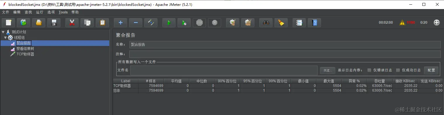 伪异步IO 20线程压测吞吐量.png
