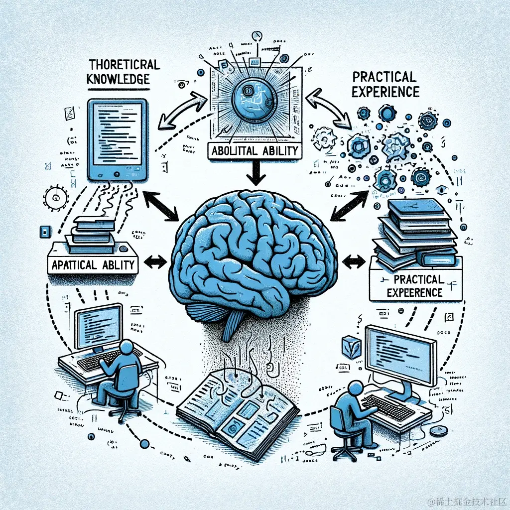 DALL·E 2024-01-28 22.26.44 - An illustrative diagram that conceptualizes the relationship between knowledge, ability, and practical experience in the context of skill mastery and .png