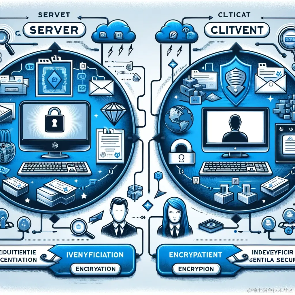 DALL·E 2023-12-25 22.00.17 - an illustrative diagram comparing server and client certificates, highlighting their differences in identity verification, encryption, and usage scena.png