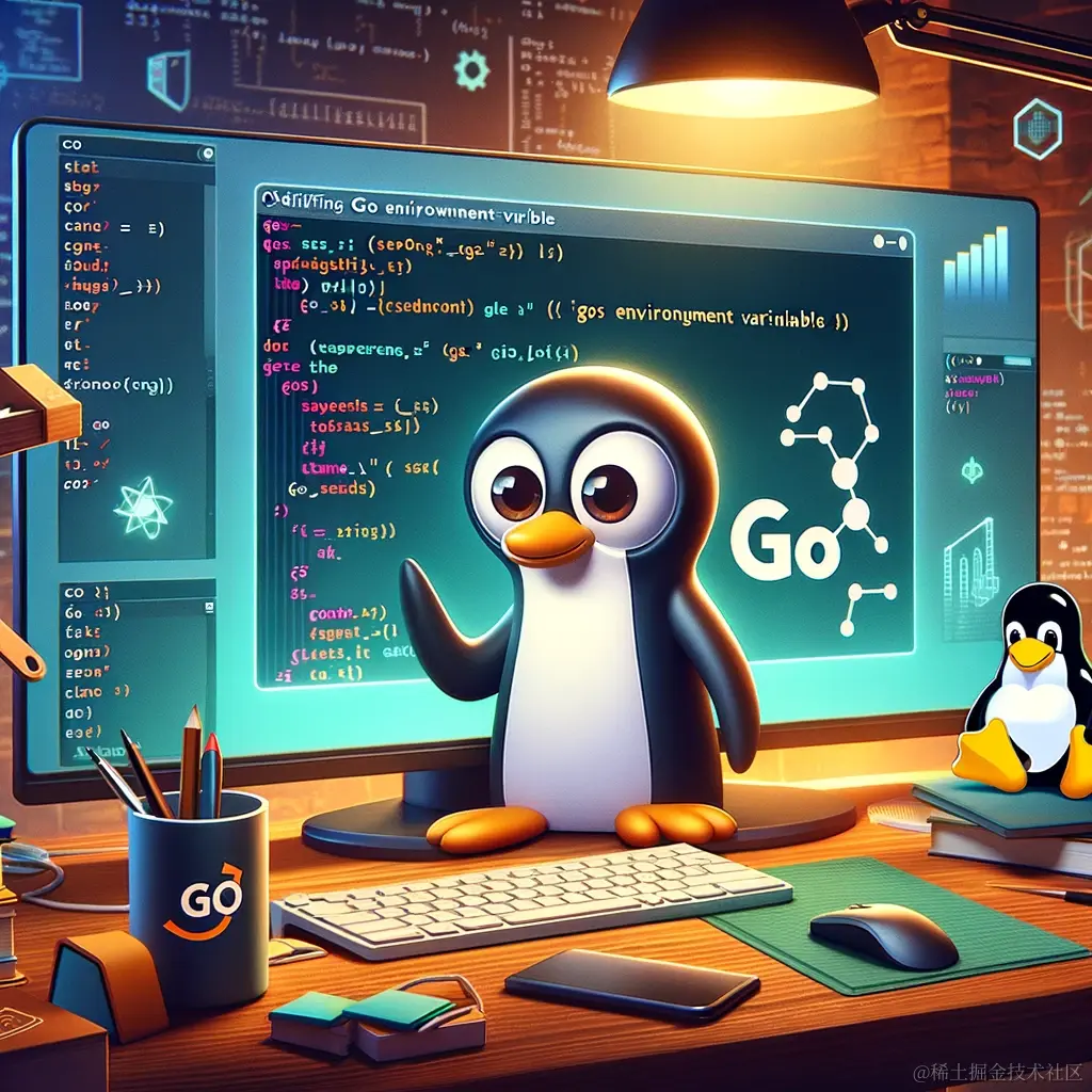 DALL·E 2024-02-29 20.39.10 - A visual representation of modifying Linux environment variables using Go language, showcasing a computer screen with code snippets of Go language on .webp