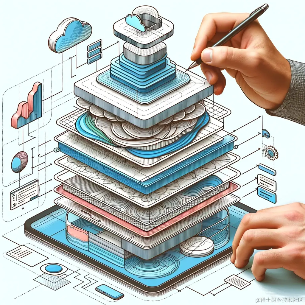 DALL·E 2024-01-23 22.43.51 - An illustration depicting the concept of Complexity Sink in software design. The image should show a layered design of a software system, where the up.png