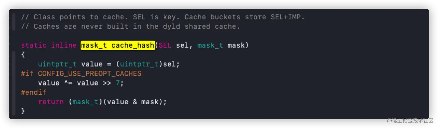 cache_t存储sel-imp时计算哈希下标的哈希算法源码