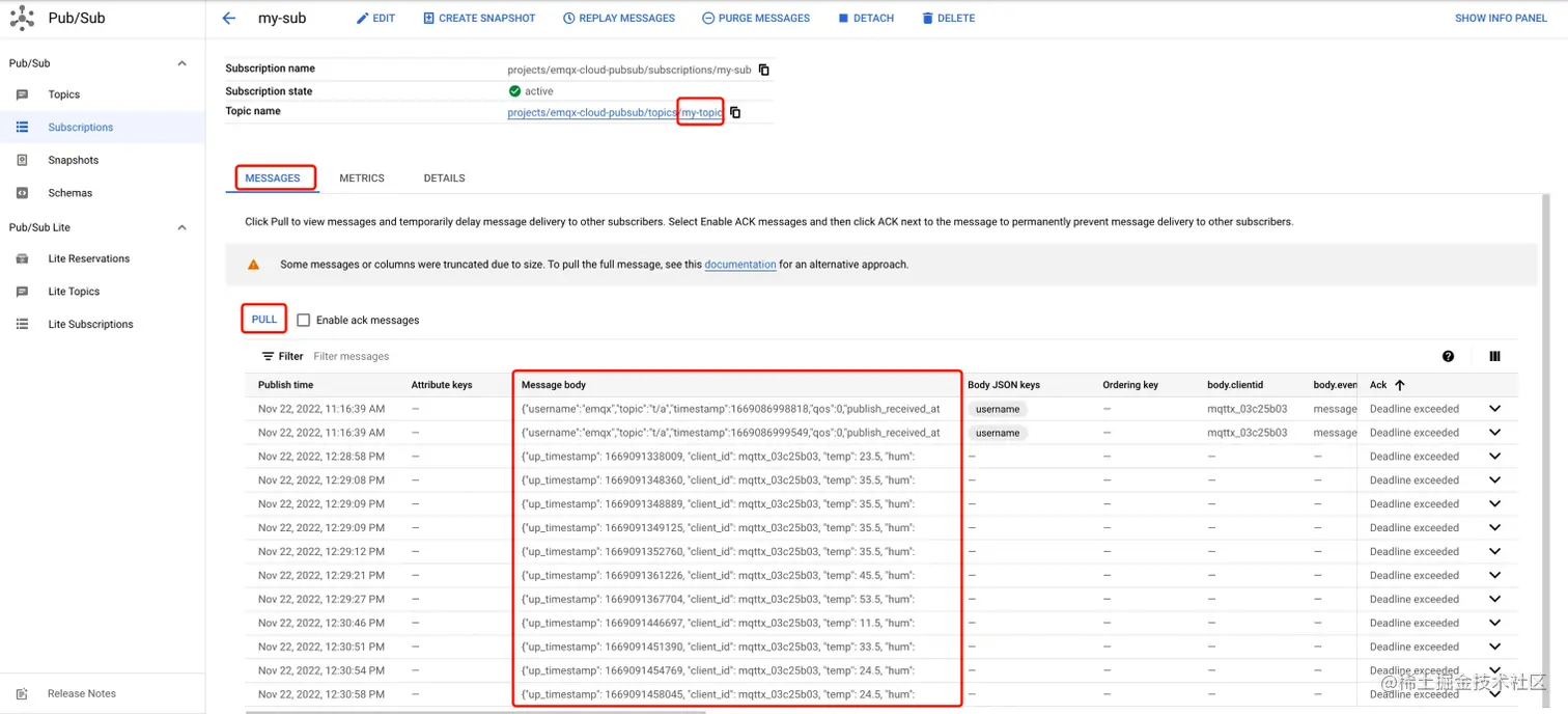 在 GCP Pub Sub 控制台看到消息转发结果 图10.png