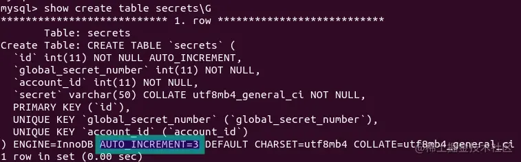 secrets 表中当前 auto_increment 自增情况