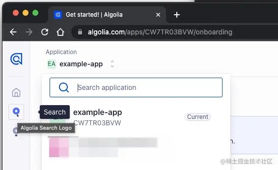 获取 Application ID，进入左侧 Search 导航