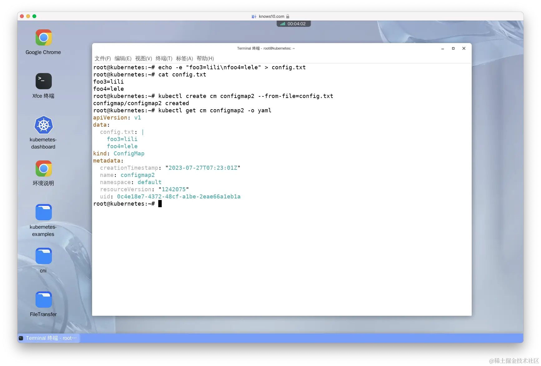 Create and display a configmap from a file
