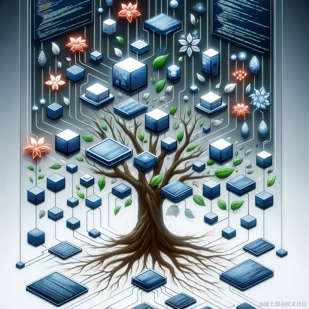 DALL·E 2023-11-18 16.19.20 - A conceptual illustration for the Composite design pattern in software engineering. The image should depict a tree structure, symbolizing the hierarch.png