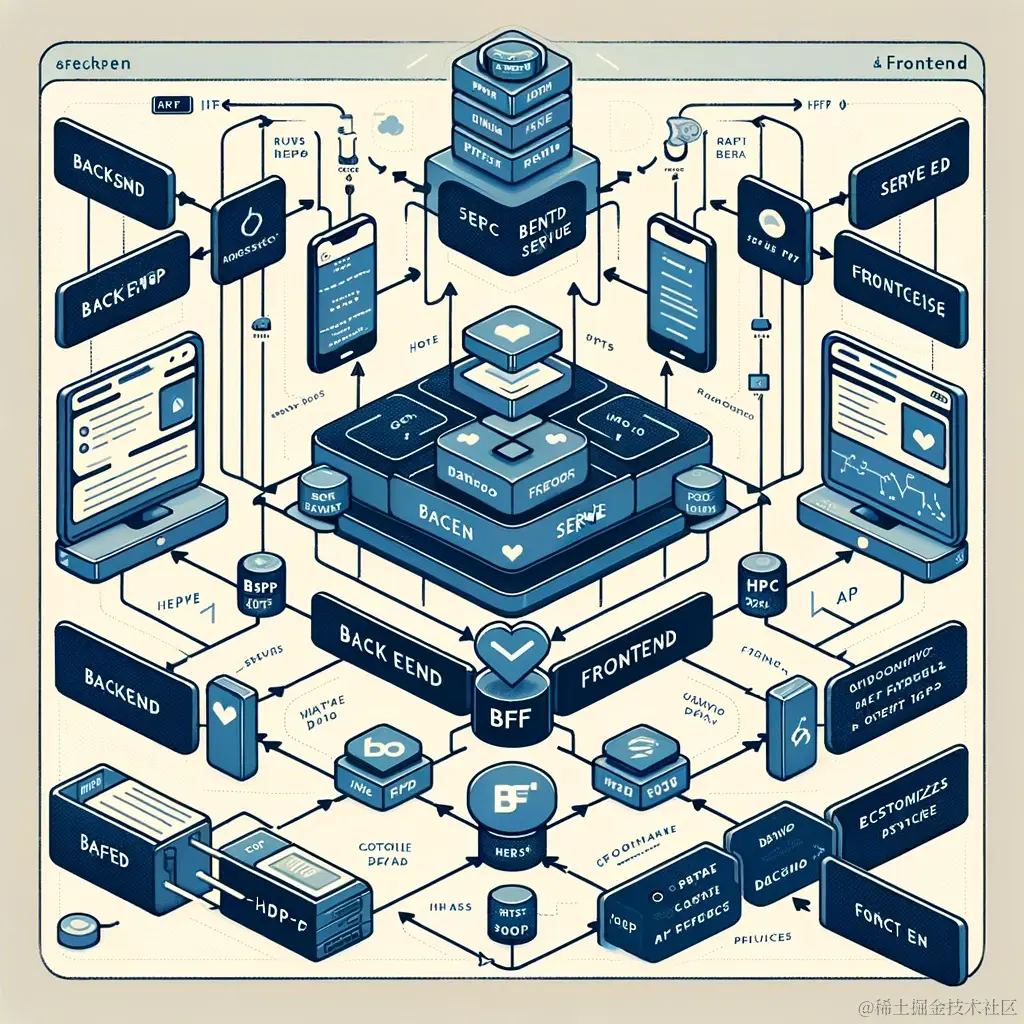 DALL·E 2023-12-19 22.52.06 - UML diagram of a Backend For Frontend (BFF) architecture in Go. The diagram includes a BFF Service class with methods for handling user requests, inte.png