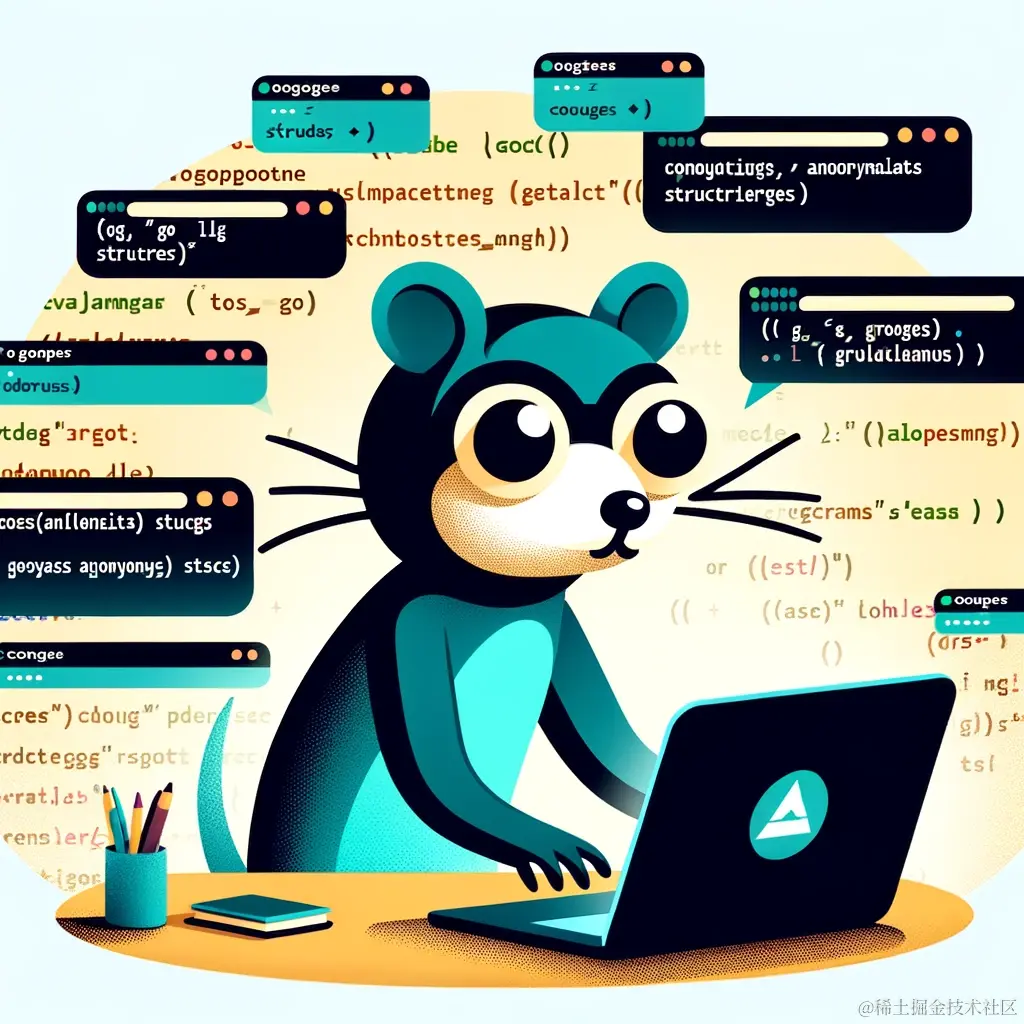 DALL·E 2024-01-02 21.45.47 - An illustration of a Go gopher coding on a laptop with various anonymous structures popping up around it, symbolizing the creation and use of anonymou.png