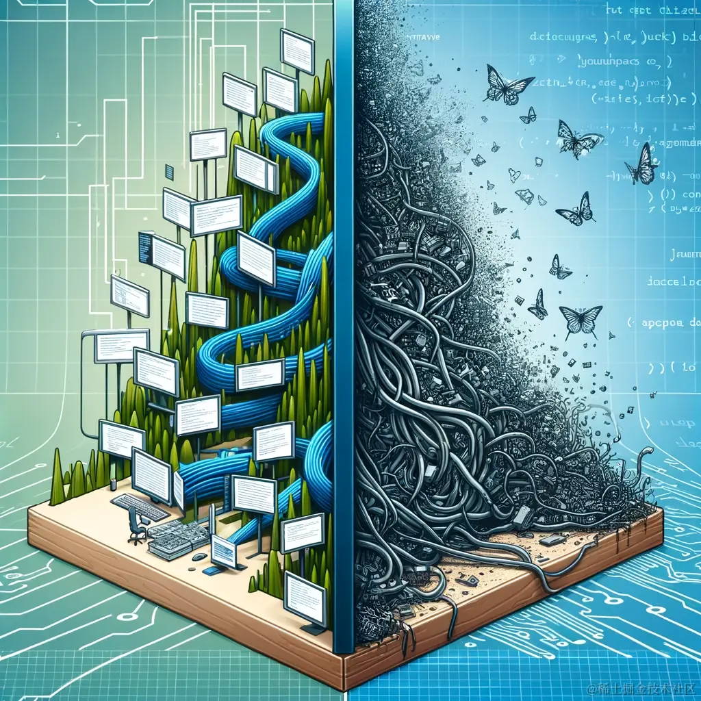 DALL·E 2024-01-23 21.22.13 - An informative and visually appealing illustration for an article about code decay in software development. The image should depict a metaphorical rep.png
