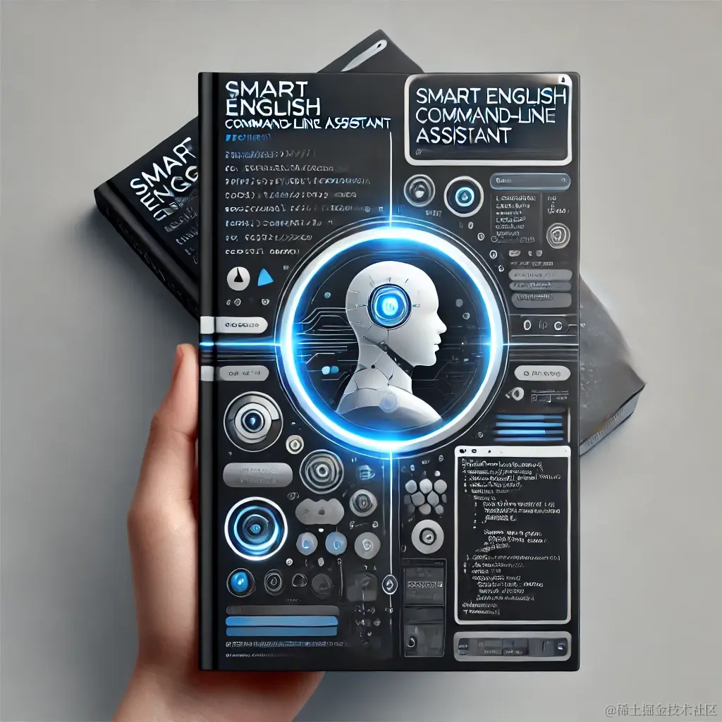 DALL·E 2024-06-29 23.04.43 - A visually appealing cover design for a smart English command-line assistant project. The cover should have a modern, sleek, and technological feel wi.webp