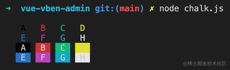 打印出 A ~ H 对应的八种颜色