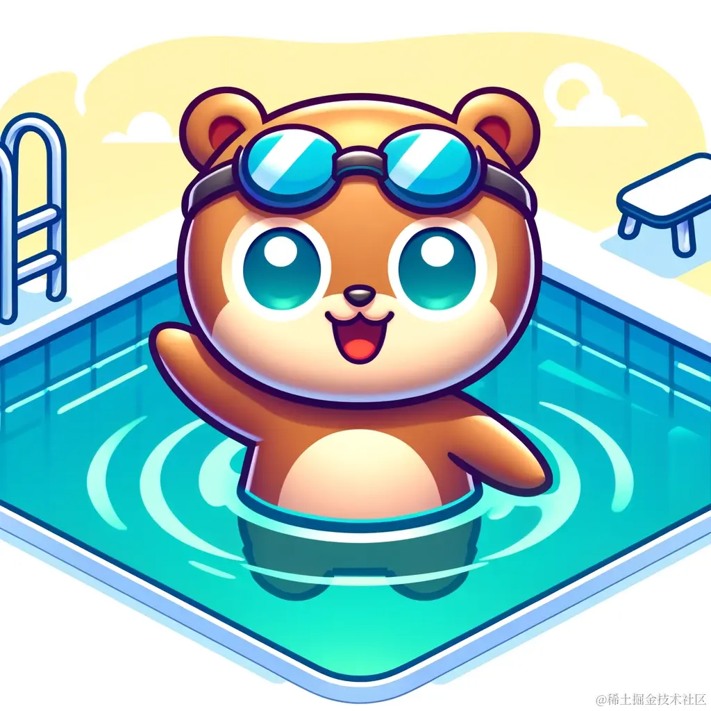 DALL·E 2024-05-17 20.49.51 - An illustration of the Go programming language mascot, a cute gopher, happily swimming in a pool. The gopher is wearing swimming goggles and a swim ca.webp