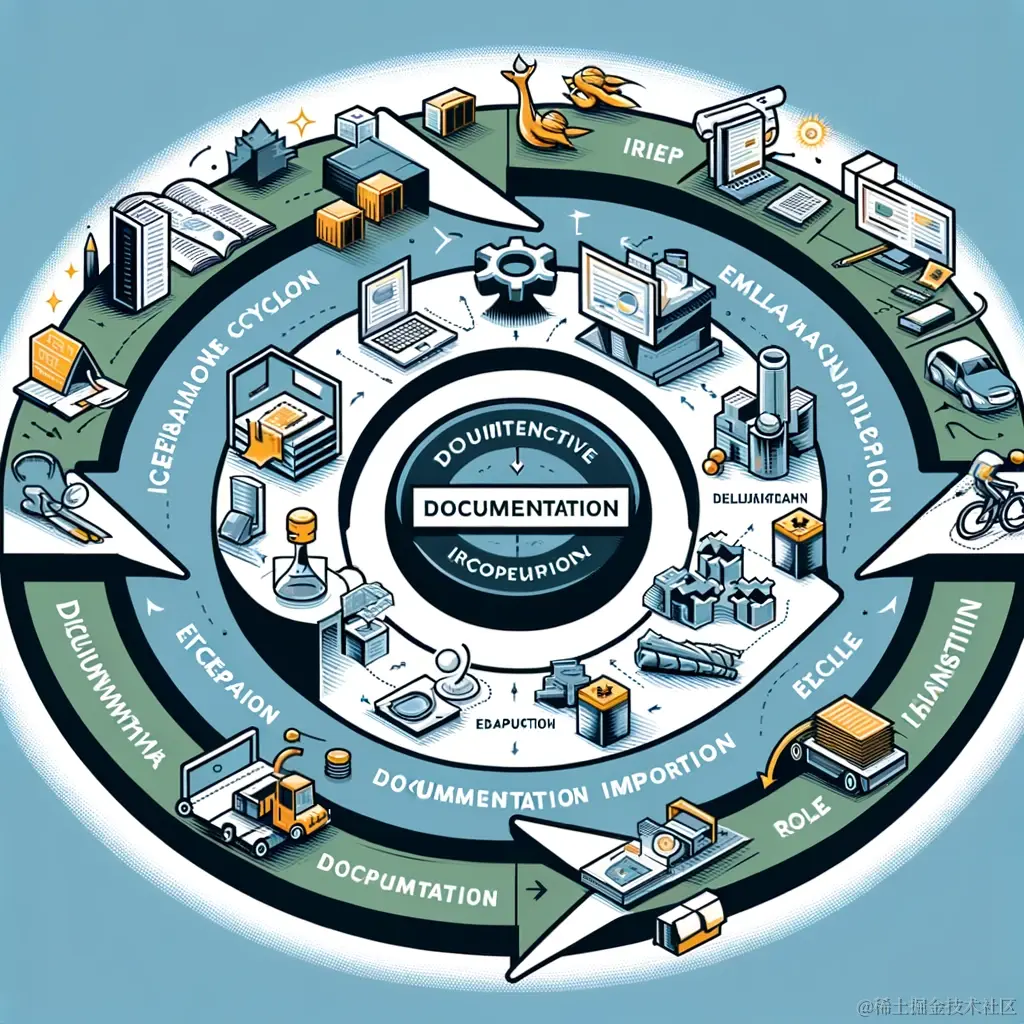 DALL·E 2024-02-21 22.21.10 - Illustrate the Rational Unified Process (RUP) framework, showcasing its iterative nature and the four phases_ Inception, Elaboration, Construction, an.webp