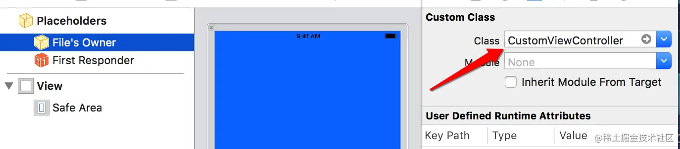 点击"File‘s Owner",设置Class为xxxViewControler.png